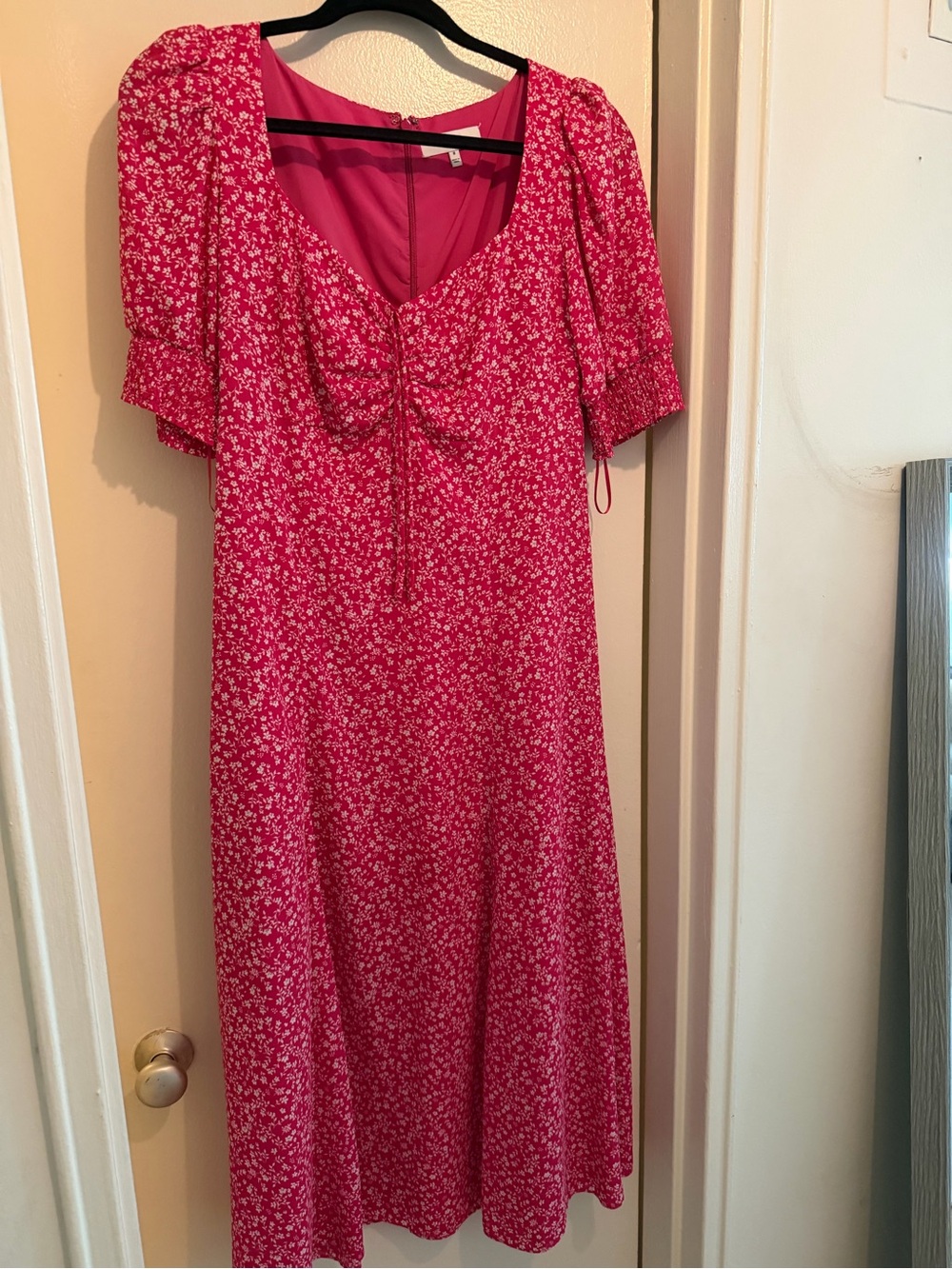 Likely Pink Floral Ruched Midi Dress